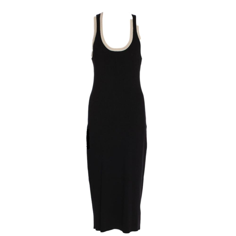 Caroline Constas Ribbed Knit Stretch Midi Dress Size Large Black